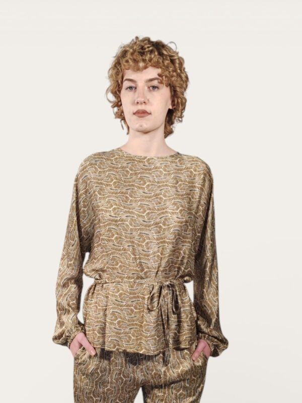 BLUSA FOGLIE VERDI CON CINTA IN VITA