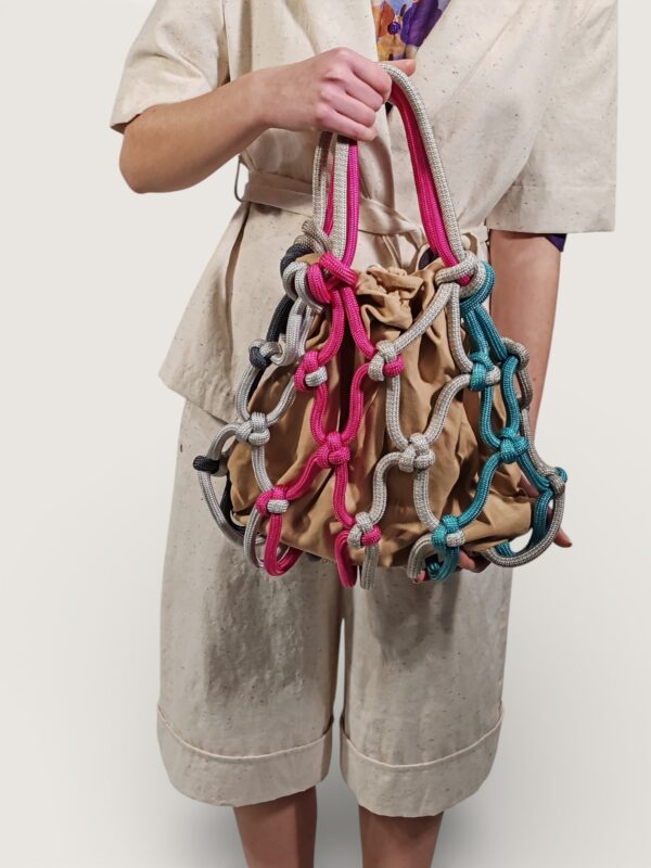 BORSA MACRAMÈ MULTICOLOR BASE BISCOTTO