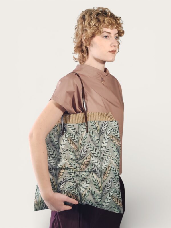 BORSA ARRICCIATA FOGLIE VERDI